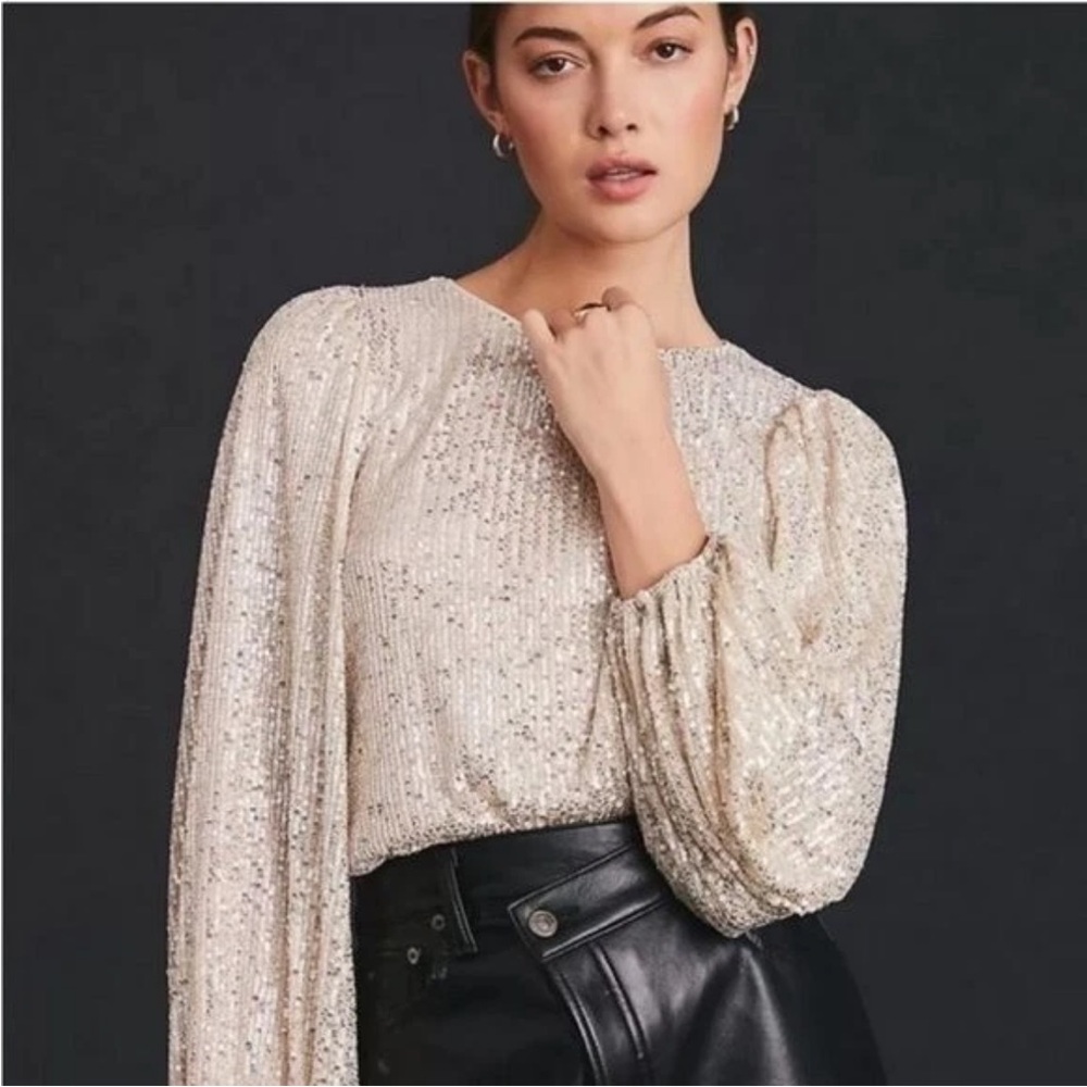 Anthropologie Flat White Sequin Top Silver New With Tags